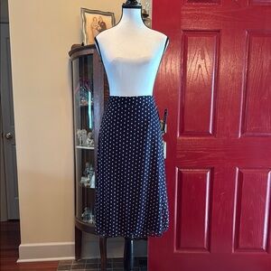 Blue and White Pleated Midi Skirt for Work